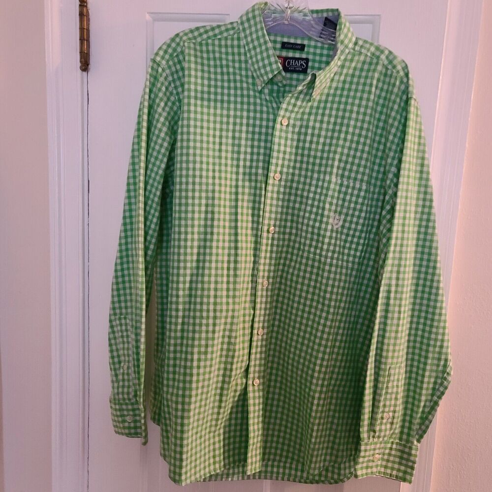 Chaps Easy Care Green/White Check Long Sleeved Shirt Size Large